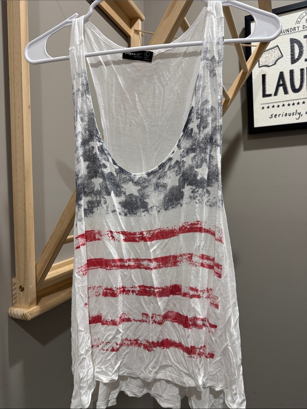 Women’s Sleeveless Flag Print Tank Top - White / Red / Blue